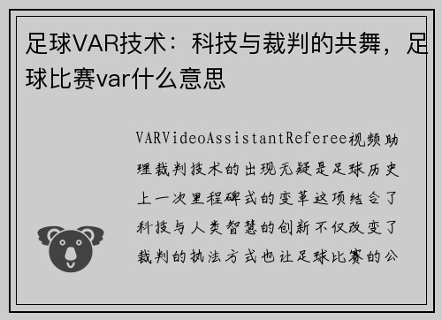 足球VAR技术:科技与裁判的共舞,足球比赛var什么意思